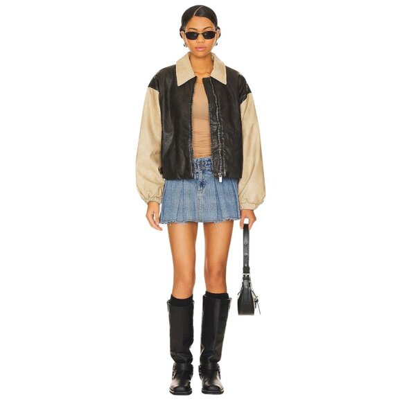 LIONESS Nirvana Bomber in Camel XX-Small New Womens Vegan Faux Leather Jacket - Picture 6 of 17